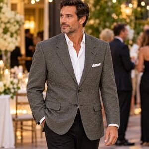 Barrington Mens 50L 100% Silk Tweed Blazer Black Ivory Sport Coat Vintage
